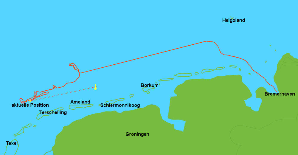 Route der Fremantle Highway | Stand 29.07.2023 um 09:00 | Anker = geplanter vorübergehender Ankerplatz